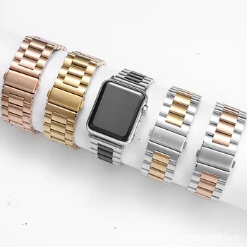 Висококачествен каучук Apple Watch от неръждаема стомана, метална каишка за часовник, взаимозаменяеми каишка за iWatch 4 серия 3 2 1, сребристо и черно