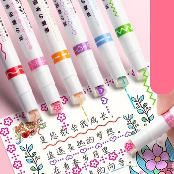 Цветна извита дръжка 6 цветни маркери химикалки с 6 различни извити форми на Фините линии за scrapbooking, правене на списания, производство на пощенски картички