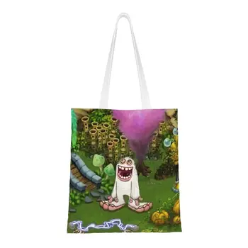Чанти за пазаруване My Singing Monsters от хранителните стоки, холщовая чанта-купувач с забавен принтом, чанта-тоут от аниме игра Kawaii, чанта