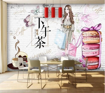 тапети wellyu по поръчка, 3d стенописи, индивидуалност, тухлена стена, следобеден чай, ръчно рисувани, красота, инструменти macarons, стенописи, 3D тапети
