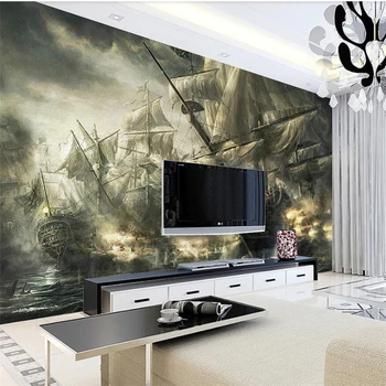 wellyu индивидуални голям стенопис модно декорация на дома, европейската ретро живопис с маслени бои пиратски кораб морска фреска, фон на стената