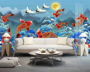 тапети beibehang за дома по поръчка, Нов китайски 2020 г., Нов Воден знак във формата на Шаран на Феникса, Класически тапети тапети