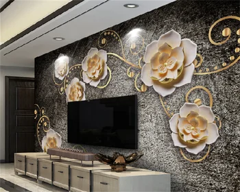 Тапети по поръчка Европейските ретро 3D триизмерна релефни цветя луксозна дневна спалня ТЕЛЕВИЗИЯ фон рисувани стенни behang