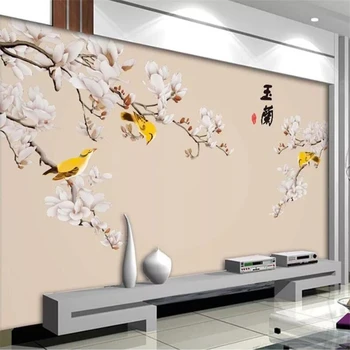 Потребителски тапети 3d фреска, магнолия, бяла магнолия новите китайски верандата ръчно рисувани цветя и птици дръжка фон стени тапети