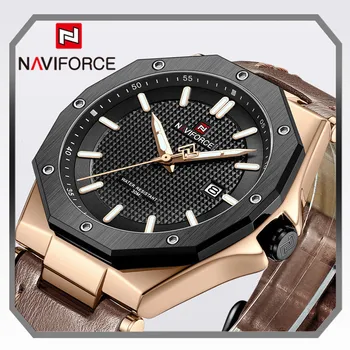 NAVIFORCE Мъжки ръчен часовник Най-добрата марка на луксозни Златни водоустойчив мъжки часовник от естествена кожа Спортни военни кварцов мъжки часовник Подарък 9200