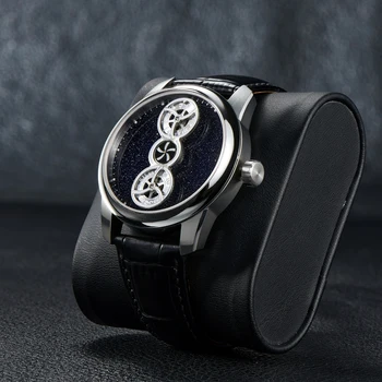 OBLVLO Луксозни творчески двойни колела от неръждаема стомана Автоматично мъжки часовници кожени суперсветящиеся механични спортни часовници SK-D
