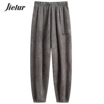 Топли пижамные панталони Jielur, зимни однотонная дрехи за почивка от мек коралов кадифе, шик флисовые панталони, пижами с бродерия Ropa Mujer